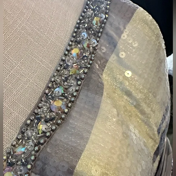 Tony Bowls Elegant High Low Sequined Bead Plaid Prom Dress Sz 8 Silver Yellow - Picture 10 of 12